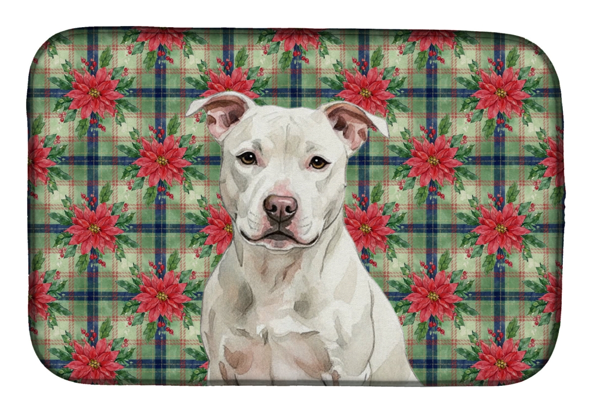 Picture of Carolines Treasures WDK8831DDM Unisex Adult White Staffordshire Bull Terrier Christmas Poinsettias Dish Drying Mat - 21 x 14 in.