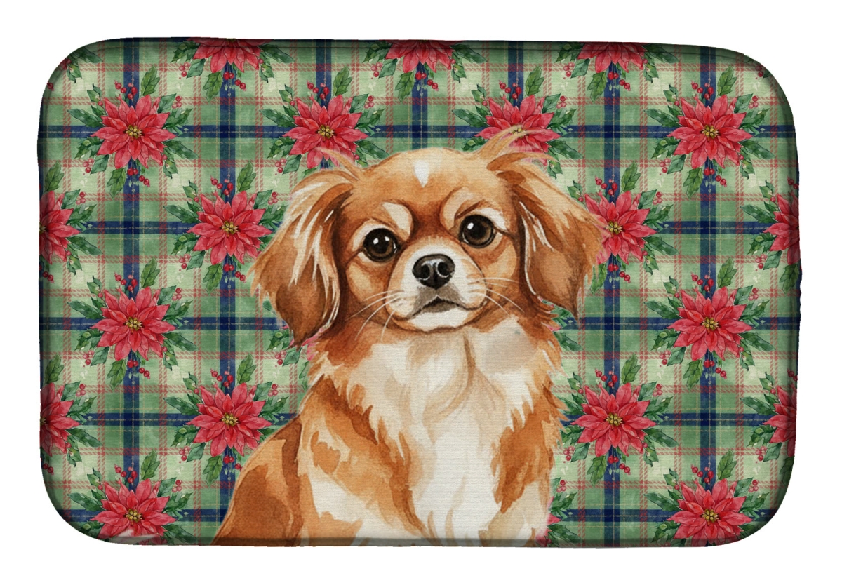 Picture of Carolines Treasures WDK8842DDM Unisex Adult Red Tibetan Spaniel Christmas Poinsettias Dish Drying Mat - 21 x 14 in.