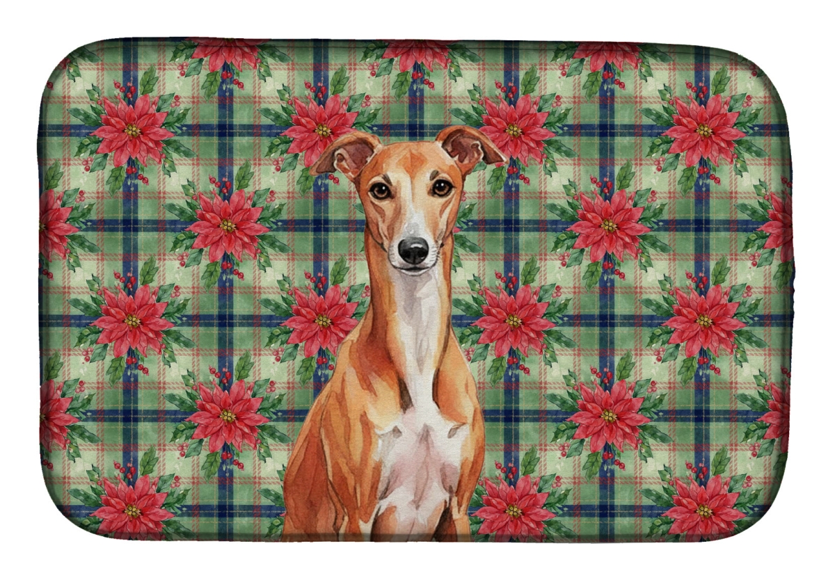 Picture of Carolines Treasures WDK8855DDM Unisex Adult Red Whippet Christmas Poinsettias Dish Drying Mat - 21 x 14 in.