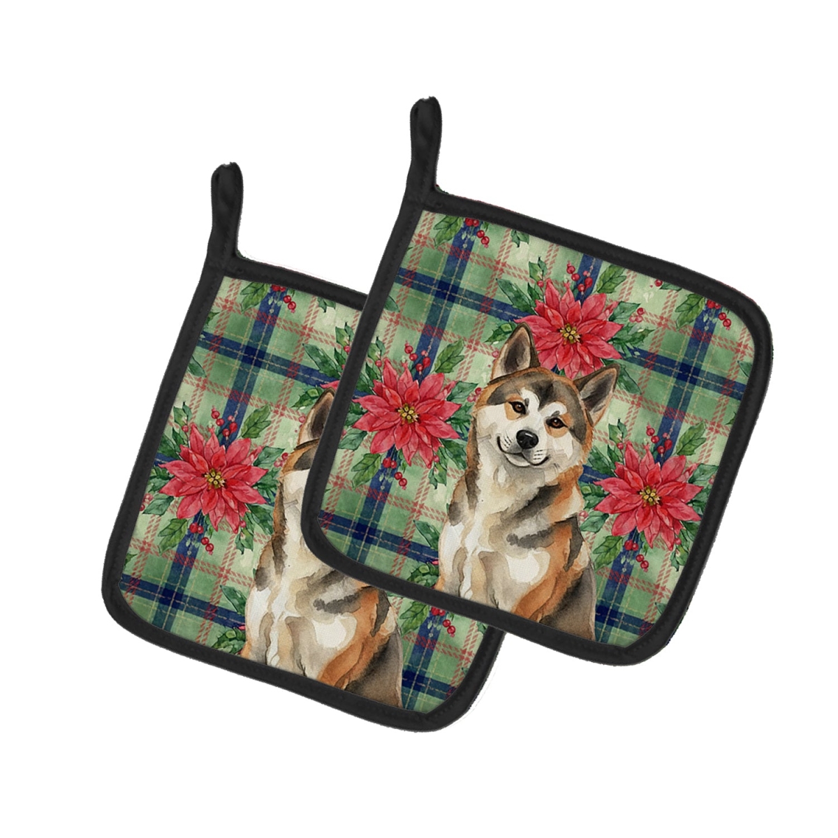 Picture of Carolines Treasures WDK8471PTHD Unisex Adult Sesame Akita Christmas Poinsettias Pot Holders - 7.5 x 7.5 in. - Set of 2