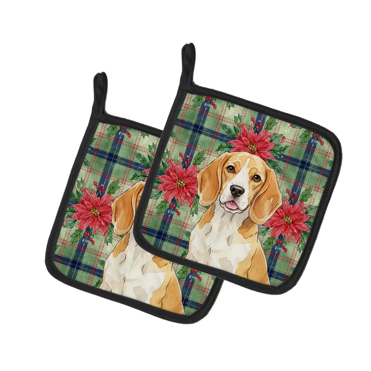 Picture of Carolines Treasures WDK8500PTHD Unisex Adult Lemon & White Beagle Christmas Poinsettias Pot Holders - 7.5 x 7.5 in. - Set of 2