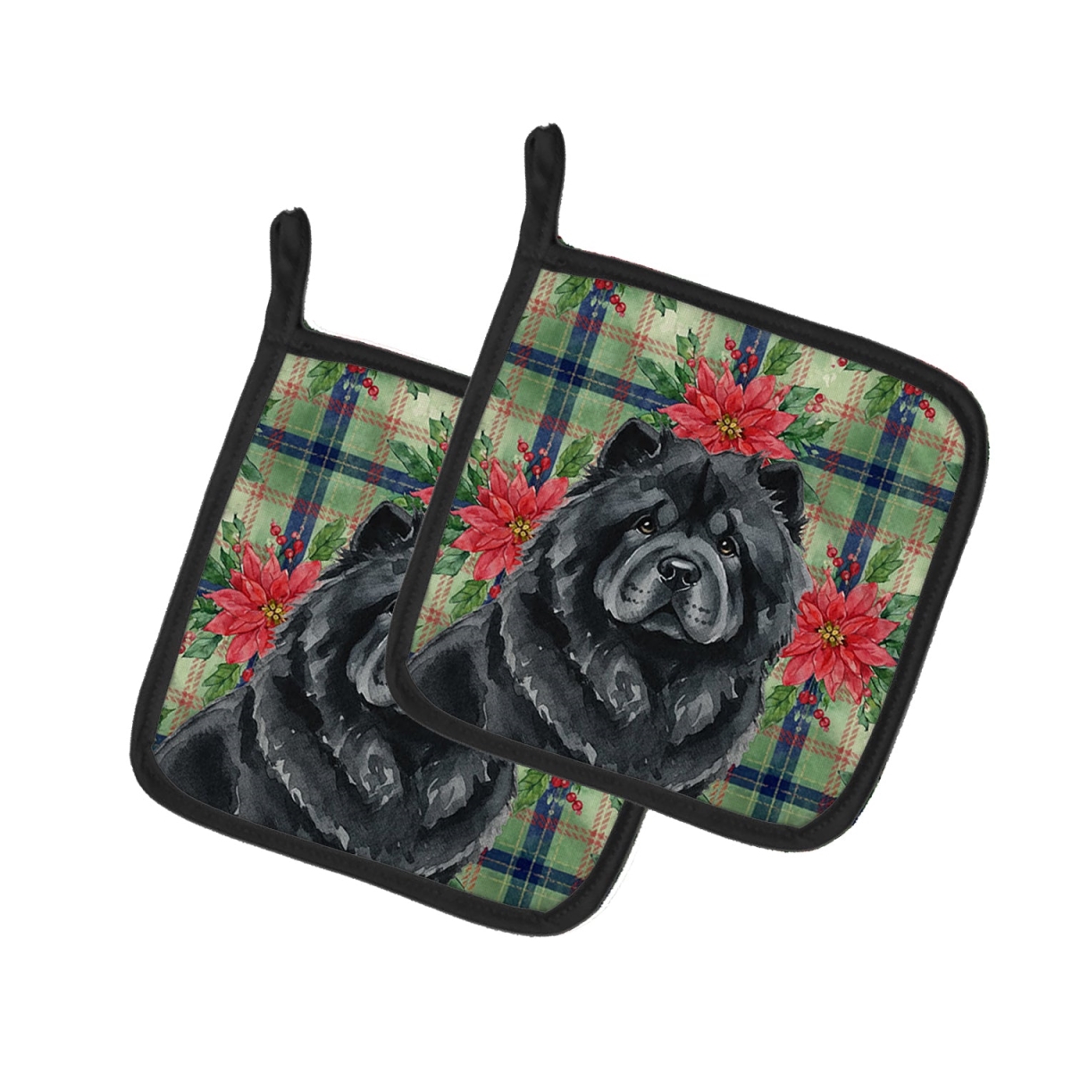 Picture of Carolines Treasures WDK8577PTHD Unisex Adult Black Chow Chow Christmas Poinsettias Pot Holders - 7.5 x 7.5 in. - Set of 2