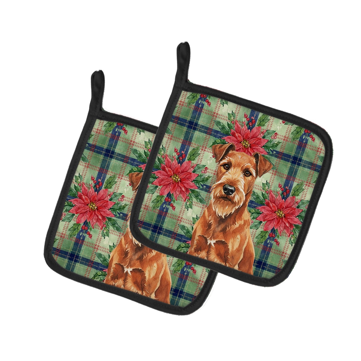 Picture of Carolines Treasures WDK8673PTHD Unisex Adult Irish Terrier Christmas Poinsettias Pot Holders - 7.5 x 7.5 in. - Set of 2