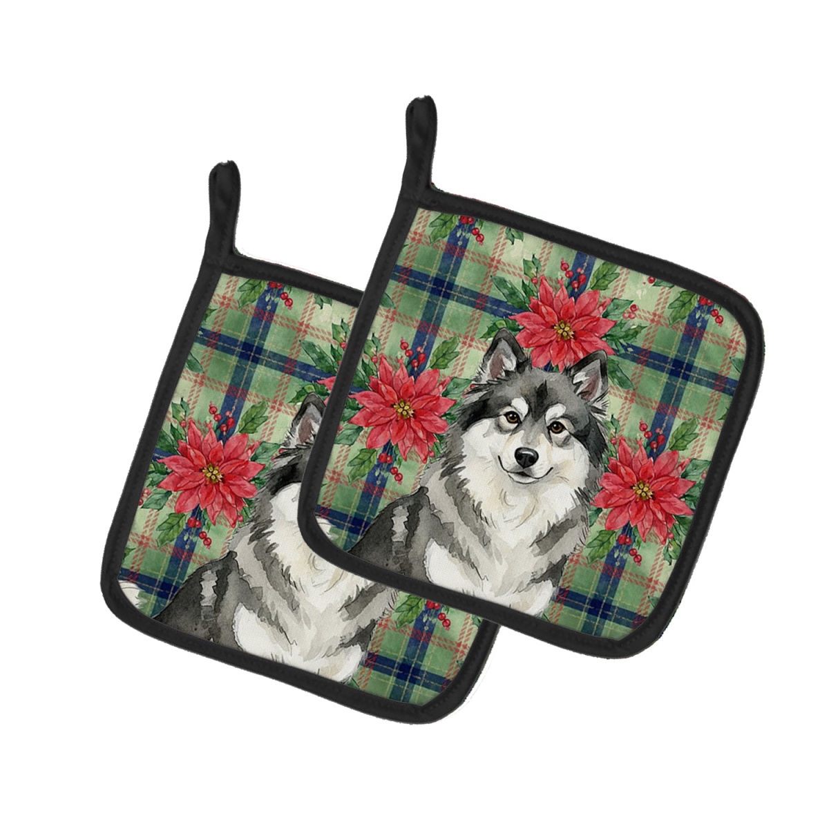 Picture of Carolines Treasures WDK8688PTHD Unisex Adult Keeshond Christmas Poinsettias Pot Holders - 7.5 x 7.5 in. - Set of 2