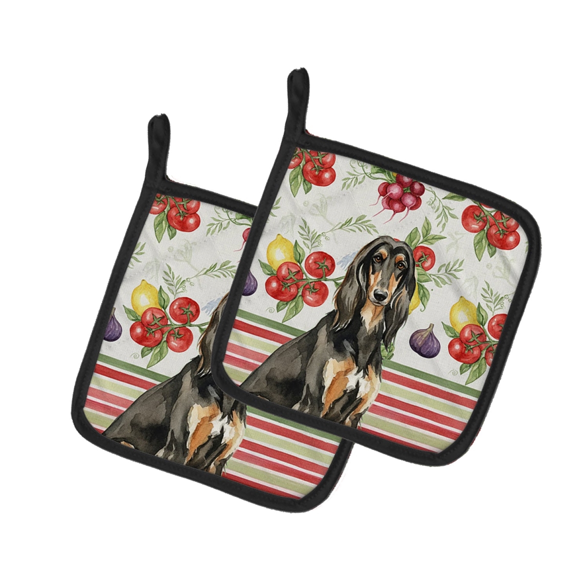 Picture of Carolines Treasures WDK8065PTHD Unisex Adult Black & Tan Afghan Hound Vegetables Pot Holders - 7.5 x 7.5 in. - Set of 2