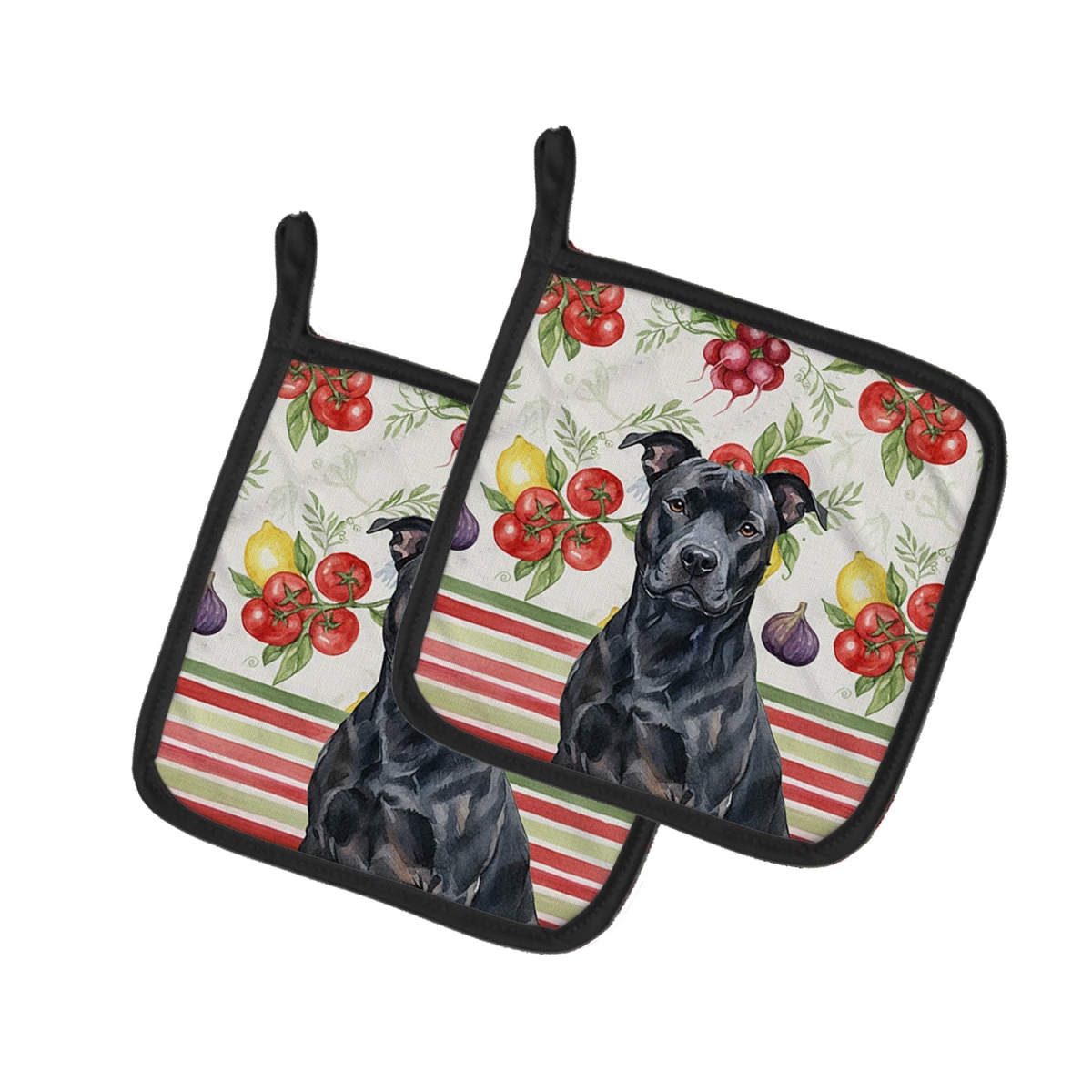 Picture of Carolines Treasures WDK8081PTHD Unisex Adult Black American Staffordshire Terrier Vegetables Pot Holders - 7.5 x 7.5 in. - Set of 2