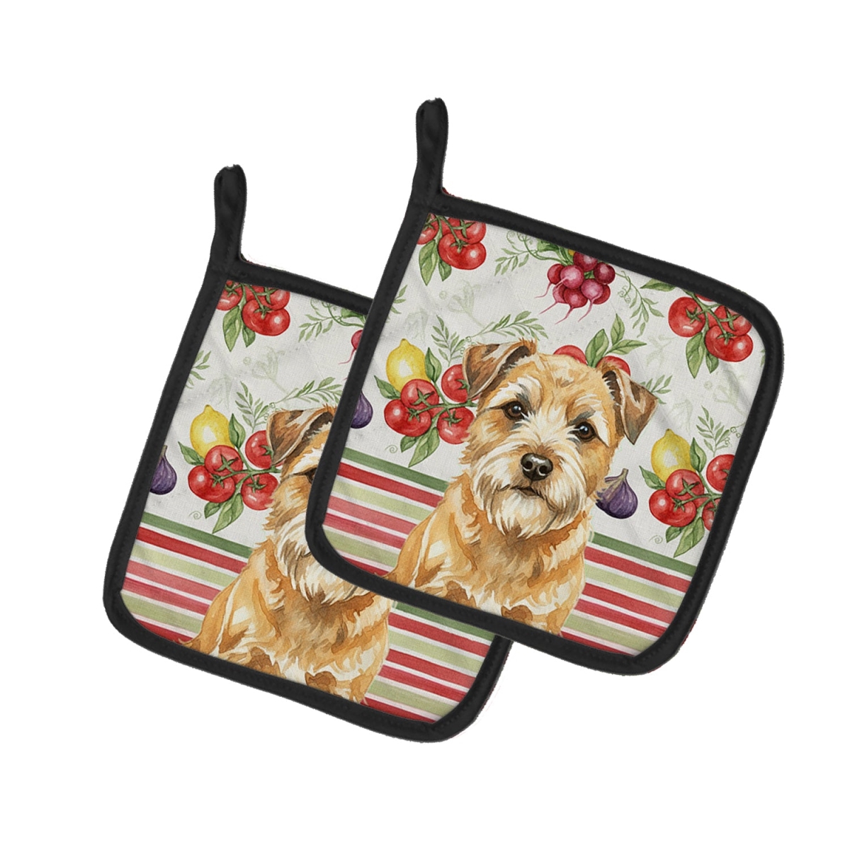 Picture of Carolines Treasures WDK8128PTHD Unisex Adult Wheaten Border Terrier Vegetables Pot Holders - 7.5 x 7.5 in. - Set of 2