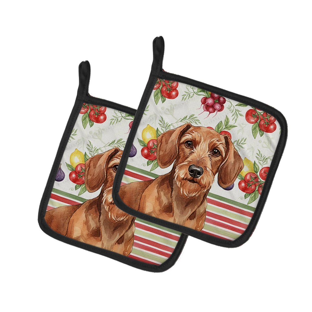 Picture of Carolines Treasures WDK8202PTHD Unisex Adult Wirehaired Red Dachshund Vegetables Pot Holders - 7.5 x 7.5 in. - Set of 2