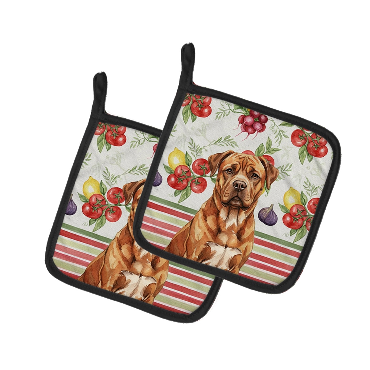 Picture of Carolines Treasures WDK8213PTHD Unisex Adult Mahogany Dogue De Bordeaux Vegetables Pot Holders - 7.5 x 7.5 in. - Set of 2