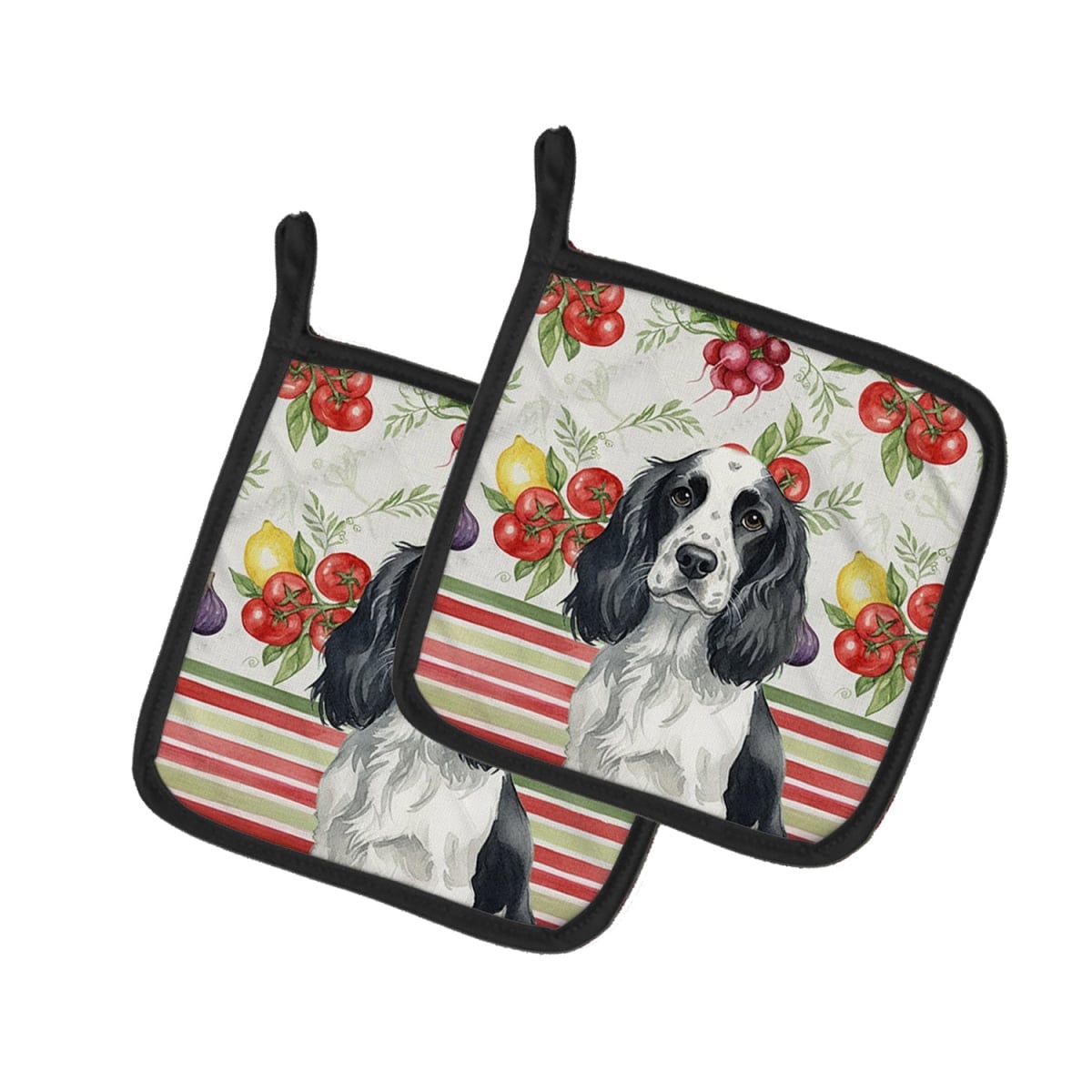 Picture of Carolines Treasures WDK8232PTHD Unisex Adult Black & White English Springer Spaniel Vegetables Pot Holders - 7.5 x 7.5 in. - Set of 2