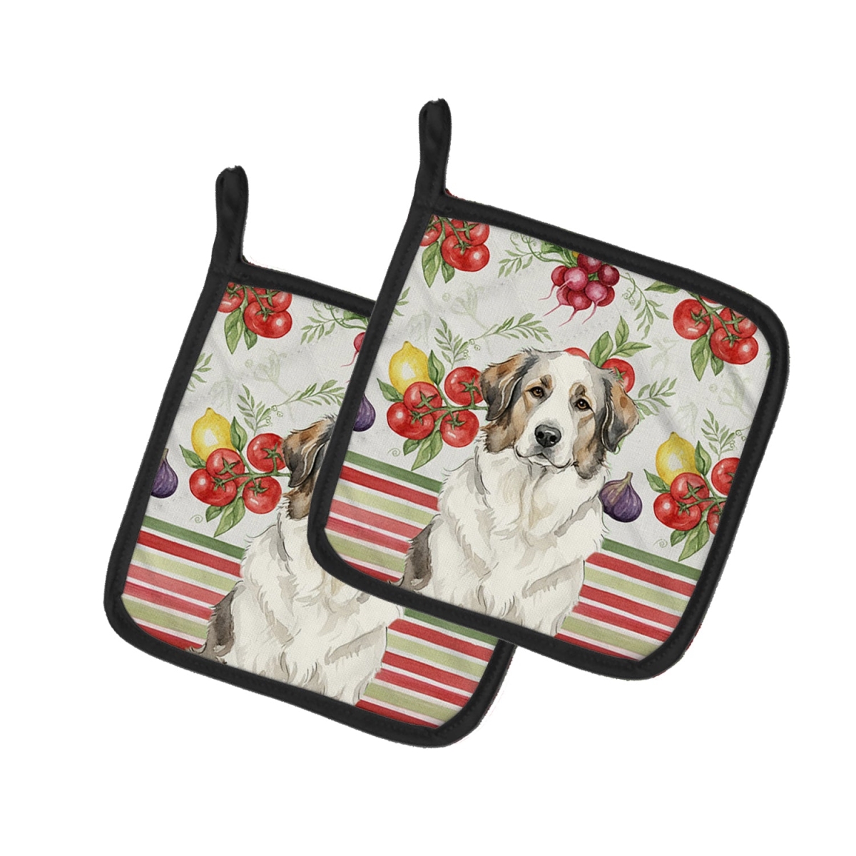 Picture of Carolines Treasures WDK8256PTHD Unisex Adult Decal Great Pyrenees Vegetables Pot Holders - 7.5 x 7.5 in. - Set of 2