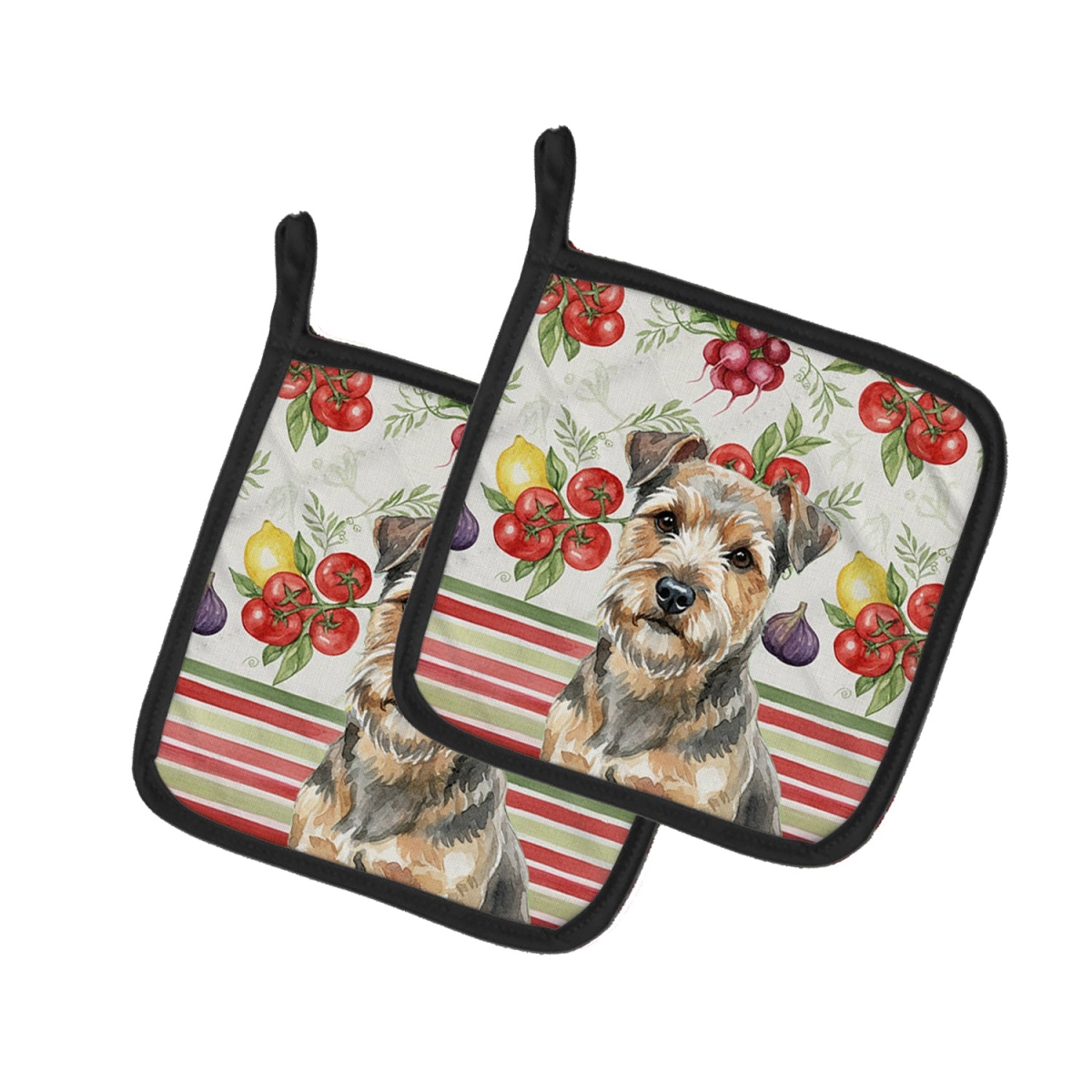 Picture of Carolines Treasures WDK8329PTHD Unisex Adult Grizzle & Tan Norfolk Terrier Vegetables Pot Holders - 7.5 x 7.5 in. - Set of 2