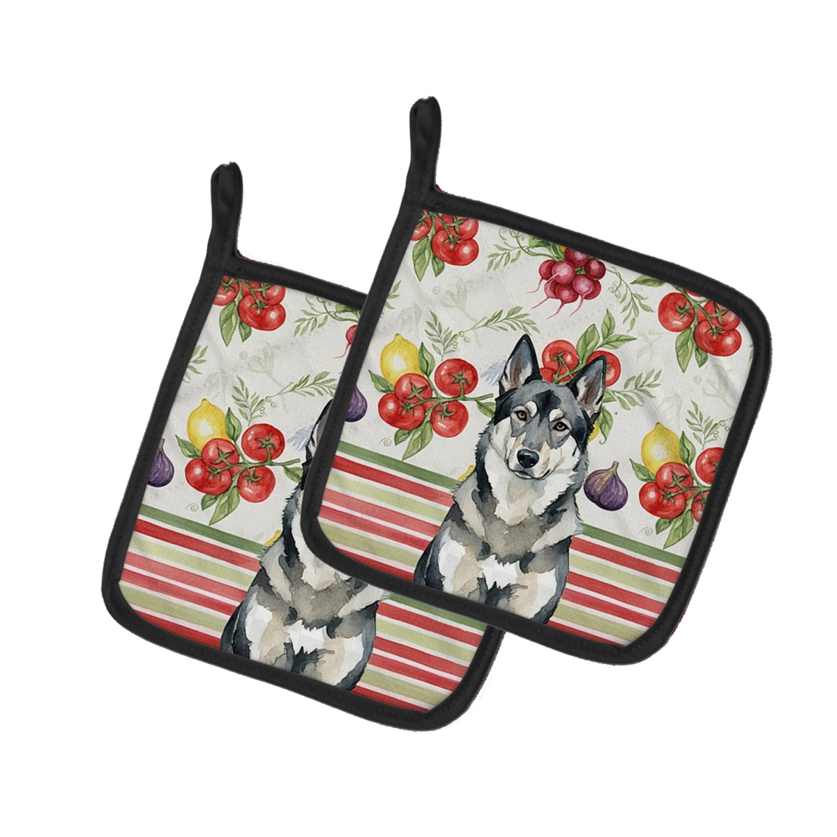 Picture of Carolines Treasures WDK8332PTHD Unisex Adult Norwegian Elkhound Vegetables Pot Holders - 7.5 x 7.5 in. - Set of 2