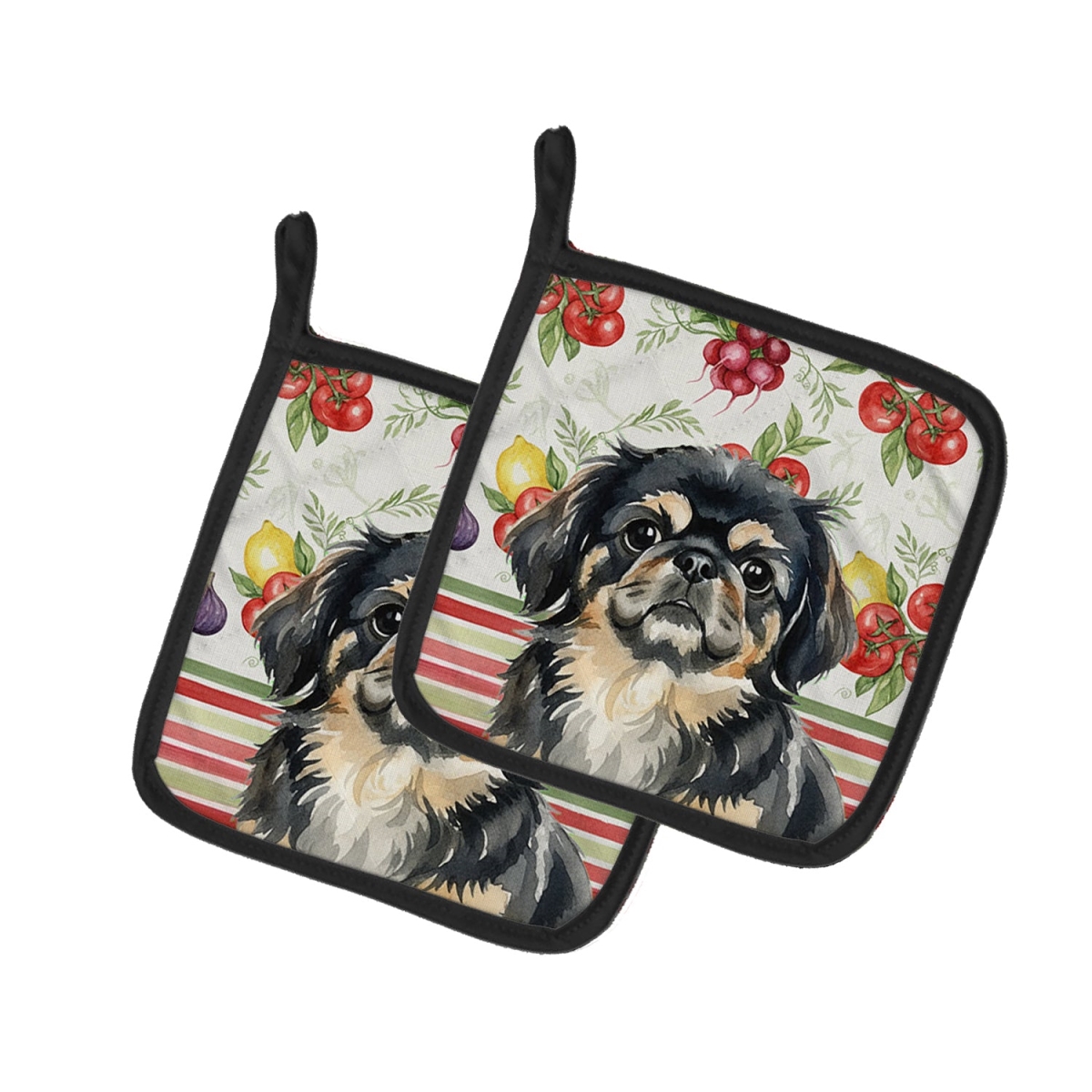 Picture of Carolines Treasures WDK8347PTHD Unisex Adult Black & Tan Pekingese Vegetables Pot Holders - 7.5 x 7.5 in. - Set of 2
