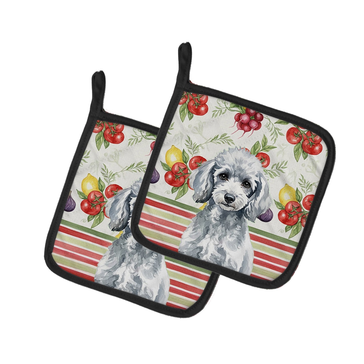 Picture of Carolines Treasures WDK8367PTHD Unisex Adult Miniature Silver Poodle Vegetables Pot Holders - 7.5 x 7.5 in. - Set of 2