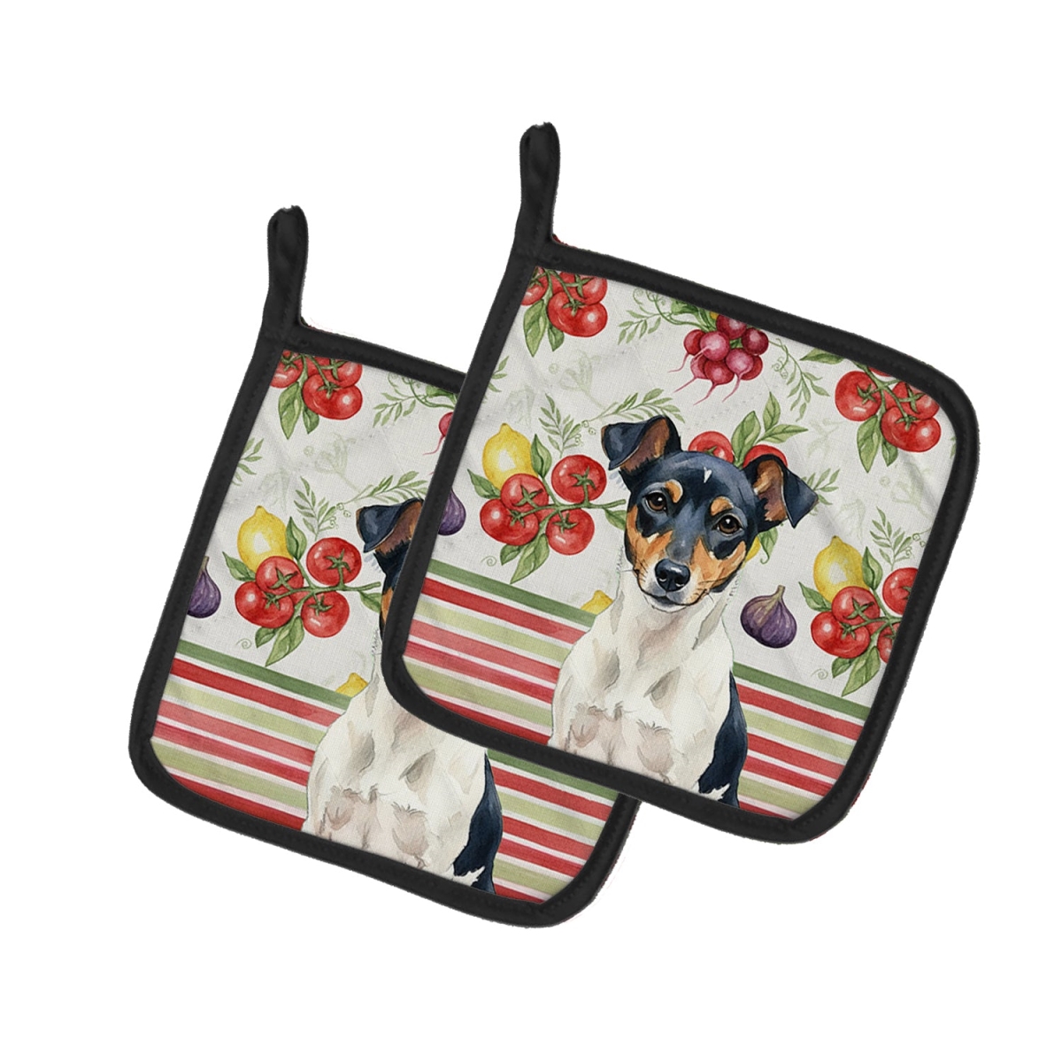 Picture of Carolines Treasures WDK8385PTHD Unisex Adult Tricolor Rat Terrier Vegetables Pot Holders - 7.5 x 7.5 in. - Set of 2