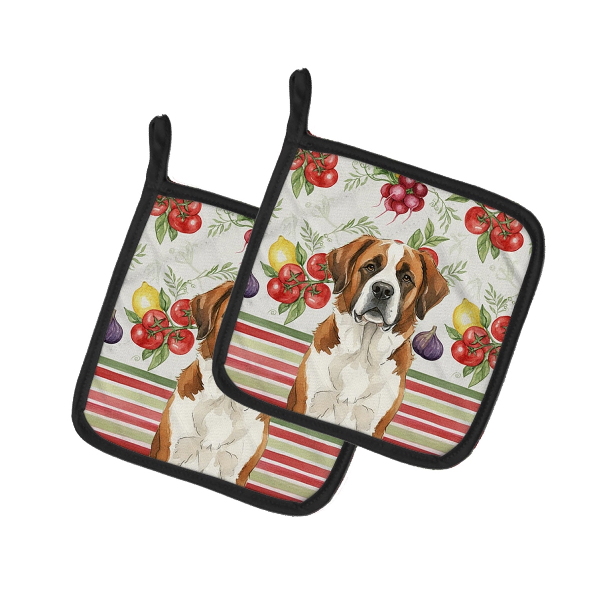 Picture of Carolines Treasures WDK8393PTHD Unisex Adult Brown & White Saint Bernard Vegetables Pot Holders - 7.5 x 7.5 in. - Set of 2