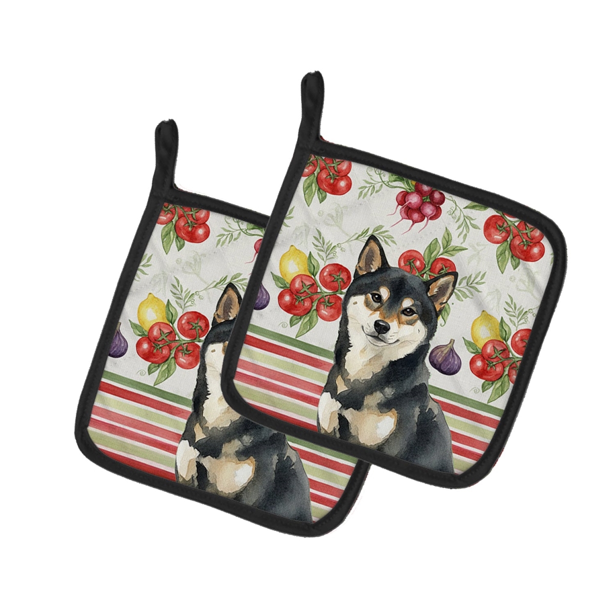 Picture of Carolines Treasures WDK8413PTHD Unisex Adult Black & Tan Shiba Inu Vegetables Pot Holders - 7.5 x 7.5 in. - Set of 2