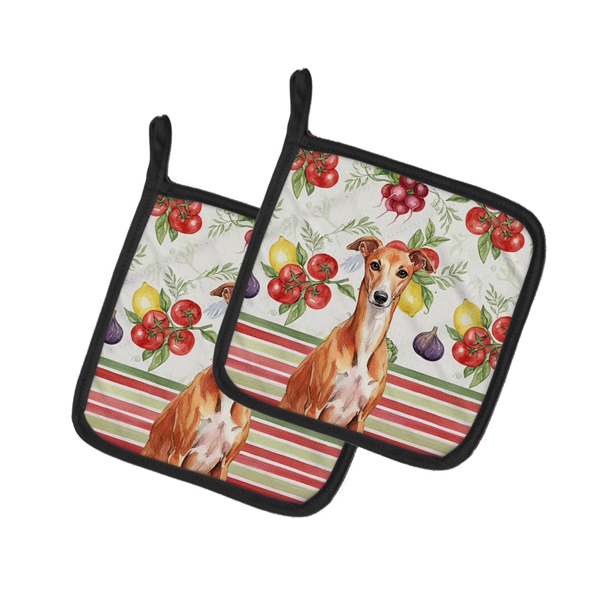 Picture of Carolines Treasures WDK8455PTHD Unisex Adult Red Whippet Vegetables Pot Holders - 7.5 x 7.5 in. - Set of 2