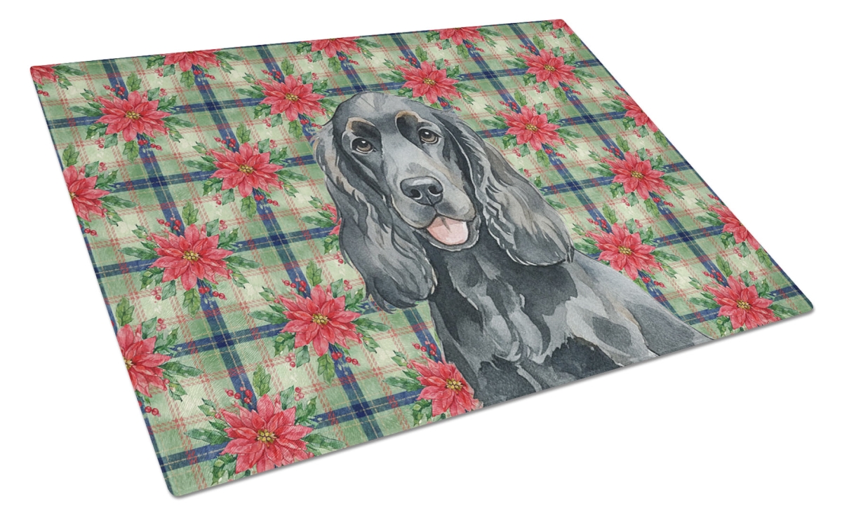 Picture of Carolines Treasures WDK8581LCB Unisex Adult Black Cocker Spaniel Christmas Poinsettias Glass Cutting Board - 15 x 12 in.