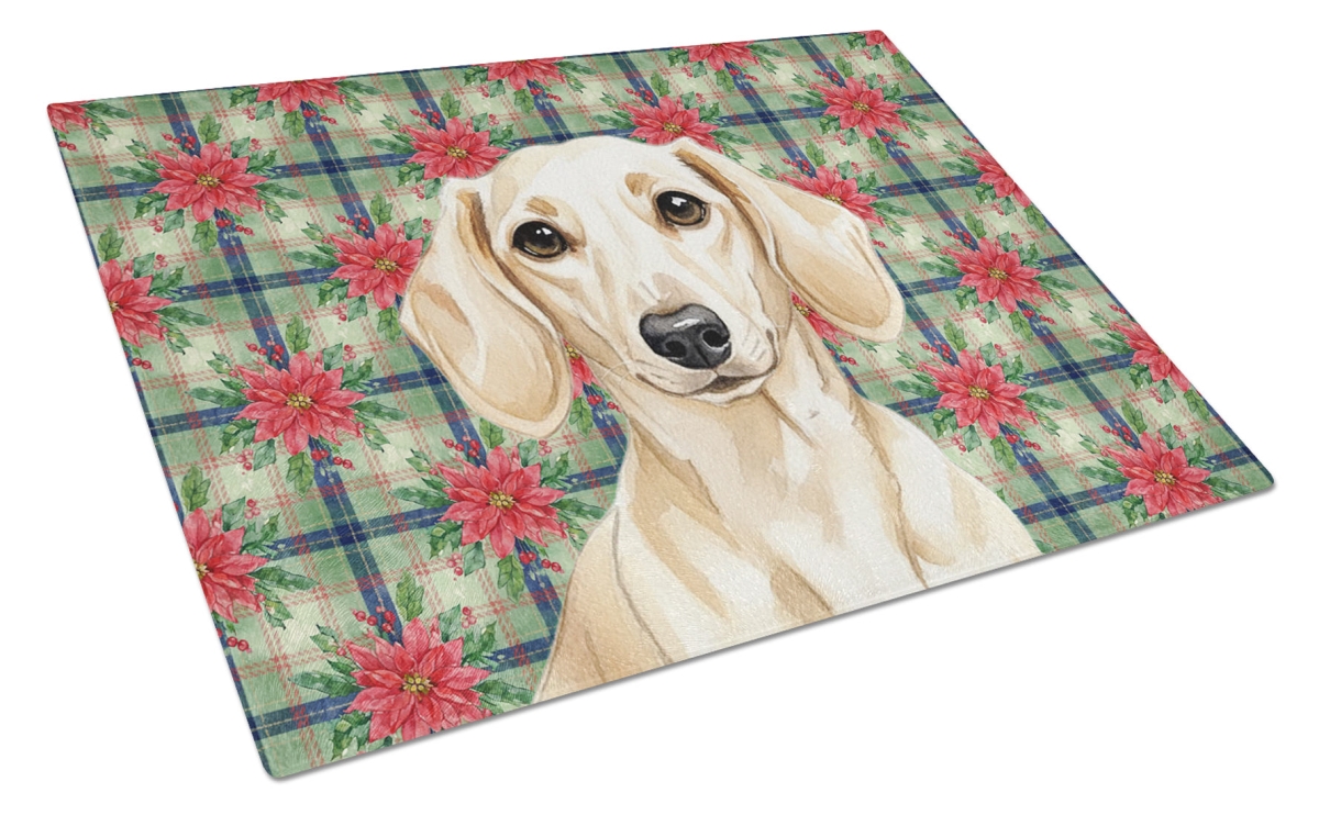 Picture of Carolines Treasures WDK8593LCB Unisex Adult Cream Dachshund Christmas Poinsettias Glass Cutting Board - 15 x 12 in.