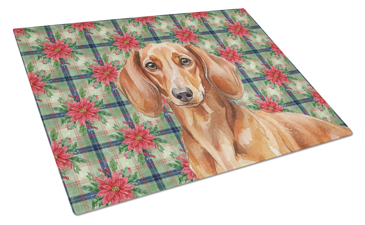 Picture of Carolines Treasures WDK8600LCB Unisex Adult Red Brown Dachshund Christmas Poinsettias Glass Cutting Board - 15 x 12 in.