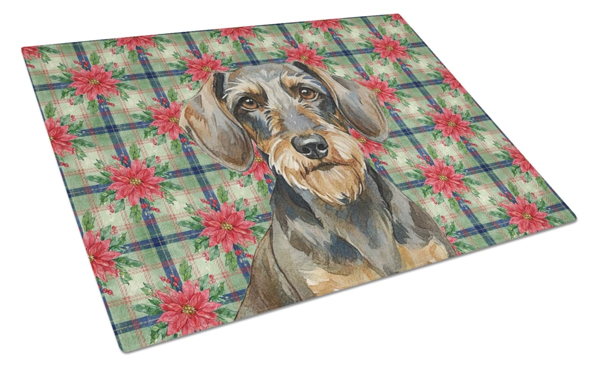 Picture of Carolines Treasures WDK8603LCB Unisex Adult Wirehaired Wild Boar Dachshund Christmas Poinsettias Glass Cutting Board - 15 x 12 in.