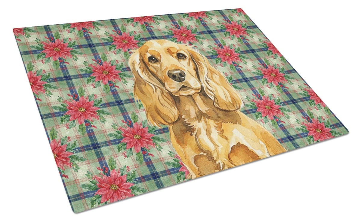 Picture of Carolines Treasures WDK8618LCB Unisex Adult Golden English Cocker Spaniel Christmas Poinsettias Glass Cutting Board - 15 x 12 in.