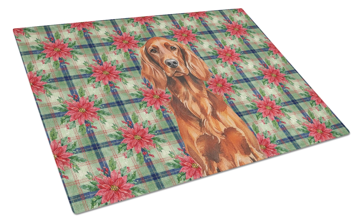 Picture of Carolines Treasures WDK8672LCB Unisex Adult Irish Setter Christmas Poinsettias Glass Cutting Board - 15 x 12 in.