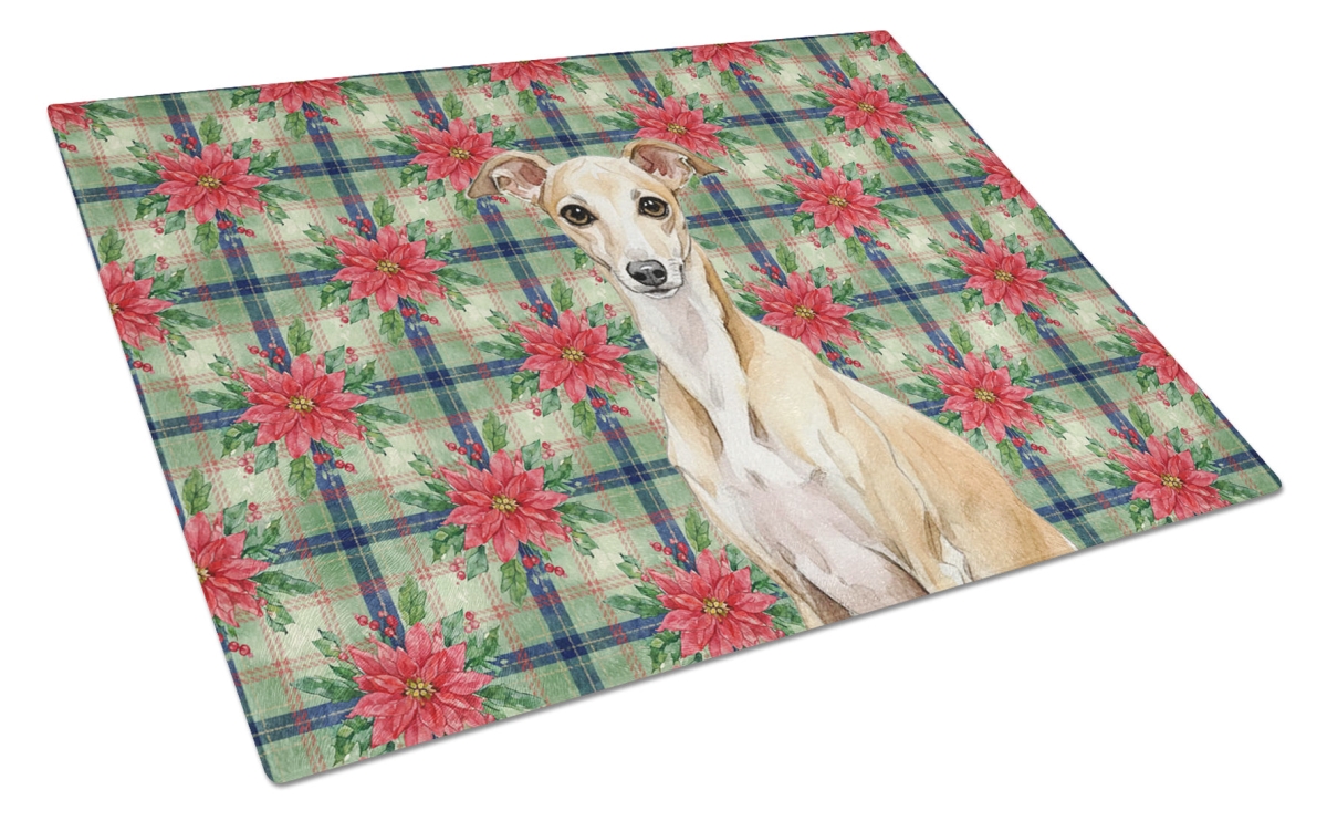 Picture of Carolines Treasures WDK8680LCB Unisex Adult Fawn Italian Greyhound Christmas Poinsettias Glass Cutting Board - 15 x 12 in.
