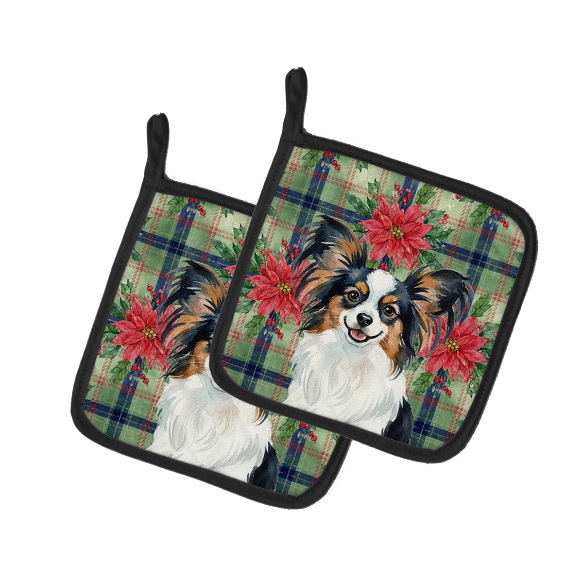 Picture of Carolines Treasures WDK8743PTHD Unisex Adult Tricolor Papillon Christmas Poinsettias Pot Holders - 7.5 x 7.5 in. - Set of 2