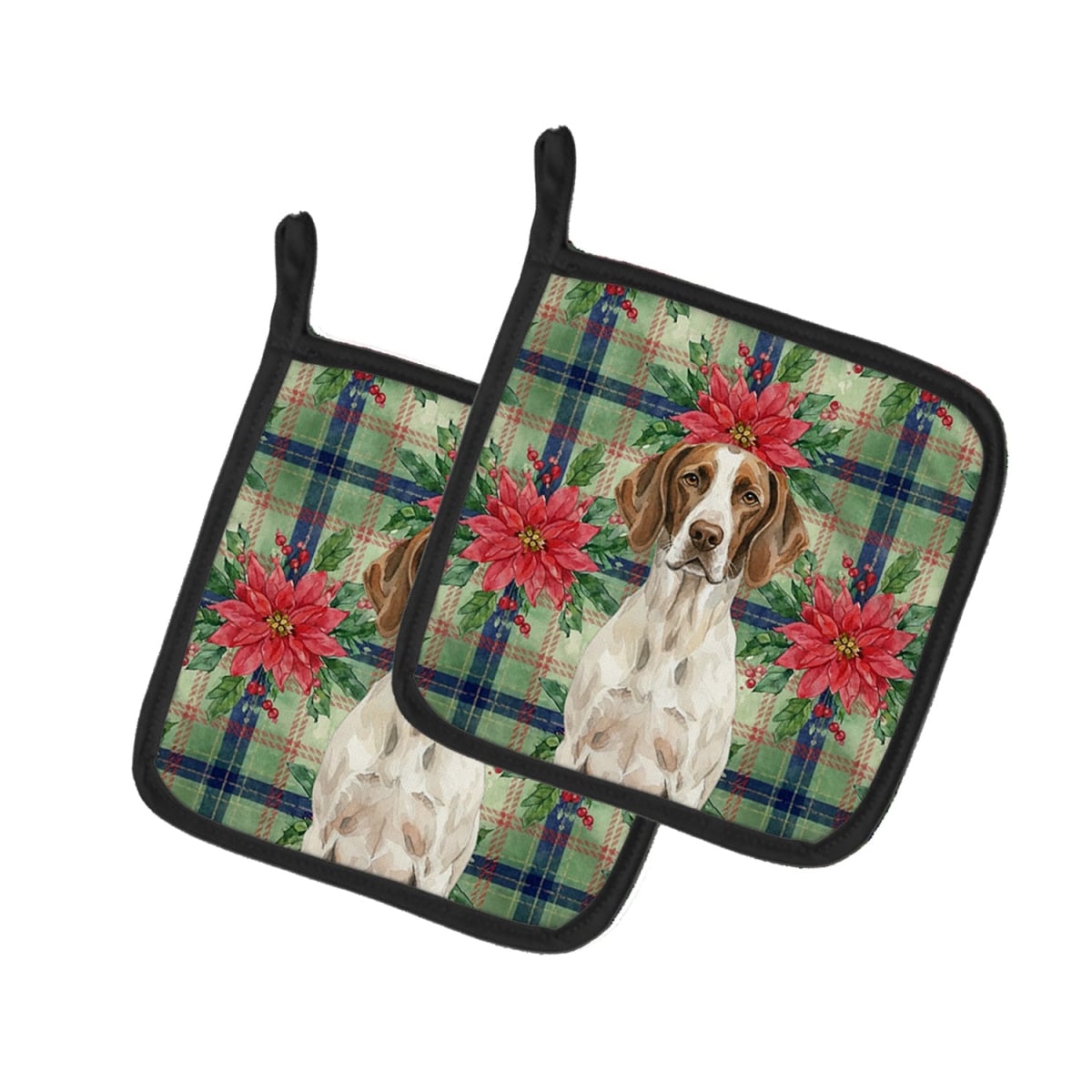Picture of Carolines Treasures WDK8755PTHD Unisex Adult Liver & White Pointer Christmas Poinsettias Pot Holders - 7.5 x 7.5 in. - Set of 2