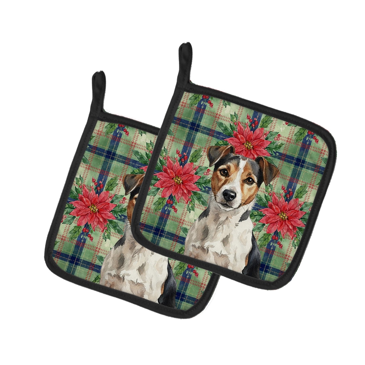 Picture of Carolines Treasures WDK8788PTHD Unisex Adult Tricolor Russell Terrier Christmas Poinsettias Pot Holders - 7.5 x 7.5 in. - Set of 2