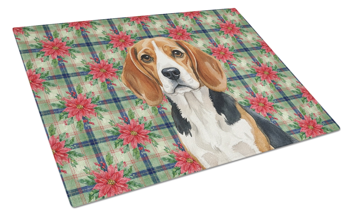 Picture of Carolines Treasures WDK8499LCB Unisex Adult Beagle Christmas Poinsettias Glass Cutting Board - 15 x 12 in.
