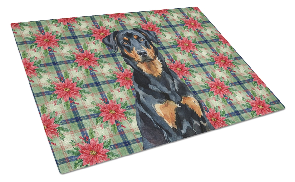 Picture of Carolines Treasures WDK8506LCB Unisex Adult Beauceron Christmas Poinsettias Glass Cutting Board - 15 x 12 in.