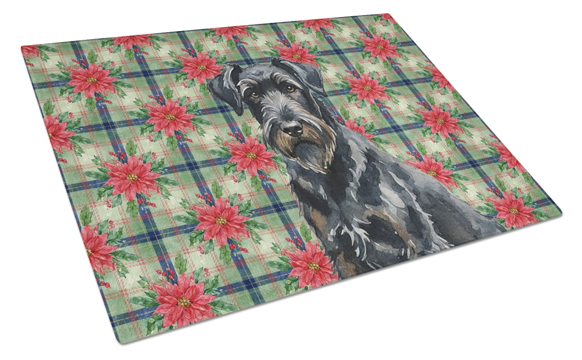 Picture of Carolines Treasures WDK8516LCB Unisex Adult Black Russian Terrier Christmas Poinsettias Glass Cutting Board - 15 x 12 in.