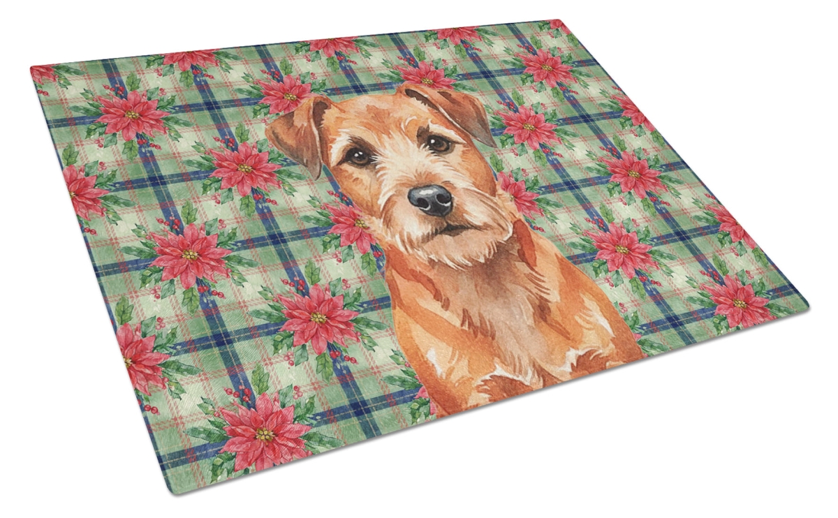 Picture of Carolines Treasures WDK8527LCB Unisex Adult Red Border Terrier Christmas Poinsettias Glass Cutting Board - 15 x 12 in.