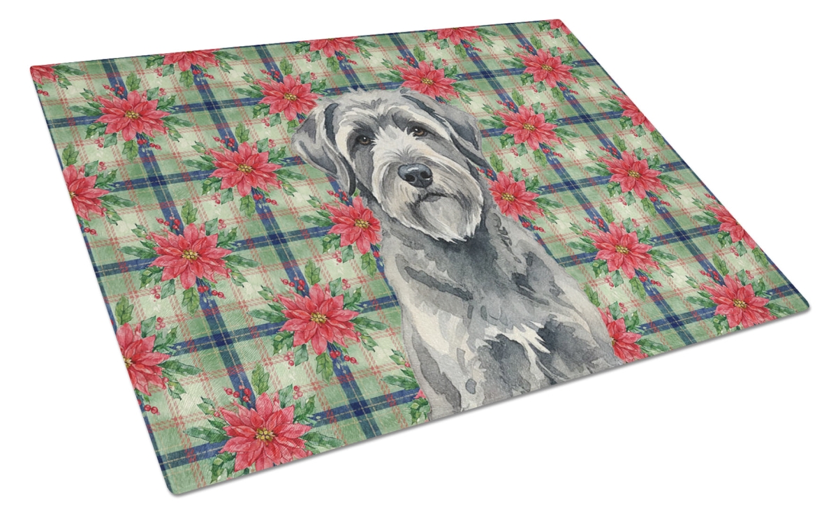 Picture of Carolines Treasures WDK8535LCB Unisex Adult Gray Bouvier Des Flandres Christmas Poinsettias Glass Cutting Board - 15 x 12 in.