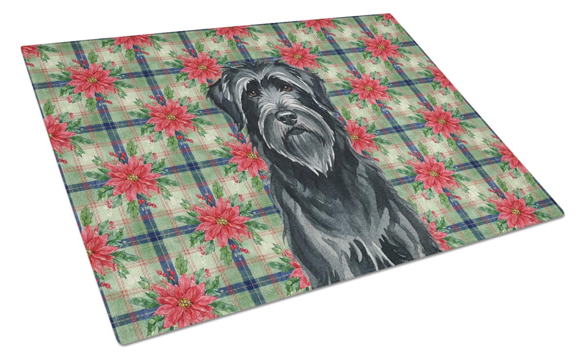 Picture of Carolines Treasures WDK8540LCB Unisex Adult Black Briard Christmas Poinsettias Glass Cutting Board - 15 x 12 in.