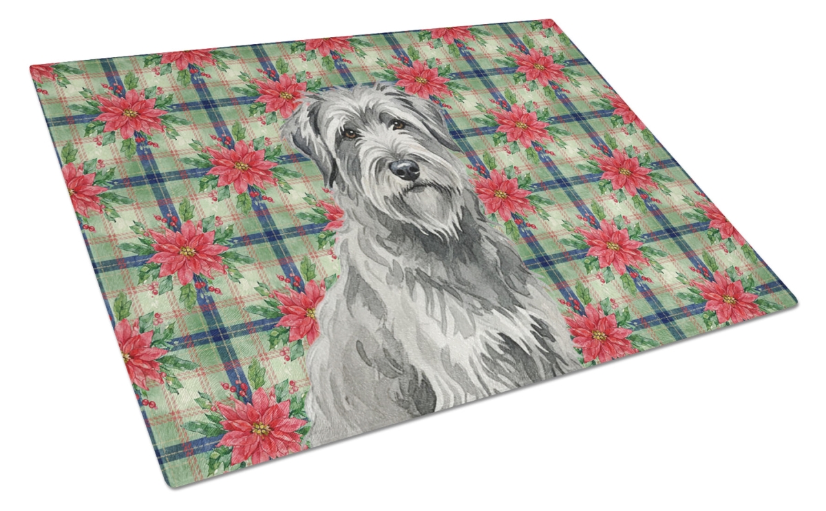 Picture of Carolines Treasures WDK8541LCB Unisex Adult Gray Briard Christmas Poinsettias Glass Cutting Board - 15 x 12 in.
