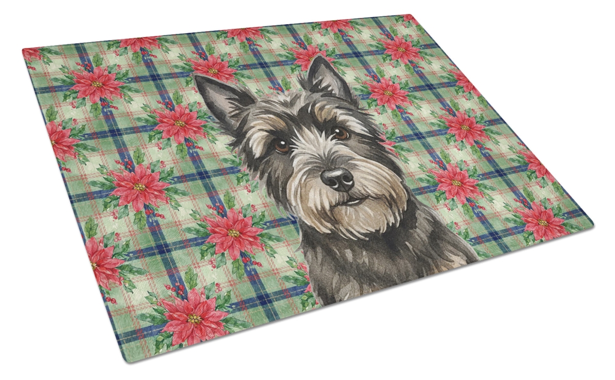 Picture of Carolines Treasures WDK8555LCB Unisex Adult Black Cairn Terrier Christmas Poinsettias Glass Cutting Board - 15 x 12 in.