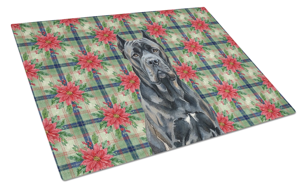 Picture of Carolines Treasures WDK8557LCB Unisex Adult Cane Corso Christmas Poinsettias Glass Cutting Board - 15 x 12 in.
