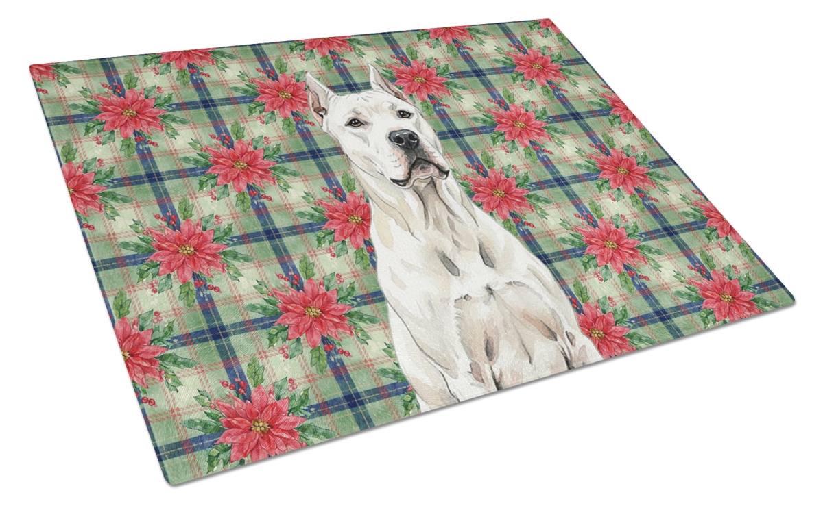 Picture of Carolines Treasures WDK8610LCB Unisex Adult Dogo Argentino Christmas Poinsettias Glass Cutting Board - 15 x 12 in.
