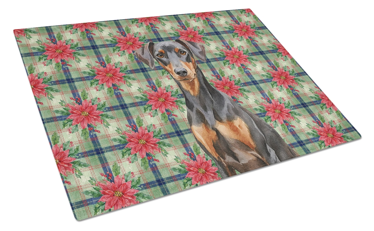 Picture of Carolines Treasures WDK8642LCB Unisex Adult German Pinscher Christmas Poinsettias Glass Cutting Board - 15 x 12 in.