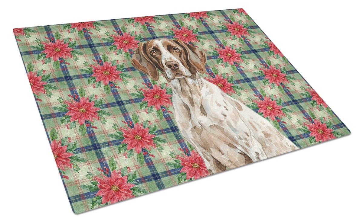 Picture of Carolines Treasures WDK8648LCB Unisex Adult German Shorthaired Pointer Christmas Poinsettias Glass Cutting Board - 15 x 12 in.