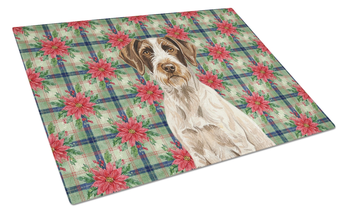 Picture of Carolines Treasures WDK8649LCB Unisex Adult Liver & White German Wirehaired Pointer Christmas Poinsettias Glass Cutting Board - 15 x 12 in.
