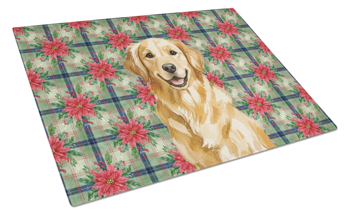 Picture of Carolines Treasures WDK8651LCB Unisex Adult Golden Retriever Christmas Poinsettias Glass Cutting Board - 15 x 12 in.