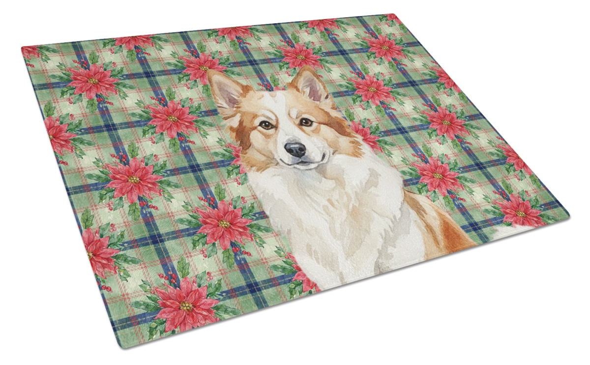 Picture of Carolines Treasures WDK8671LCB Unisex Adult Tan Icelandic Sheepdog Christmas Poinsettias Glass Cutting Board - 15 x 12 in.
