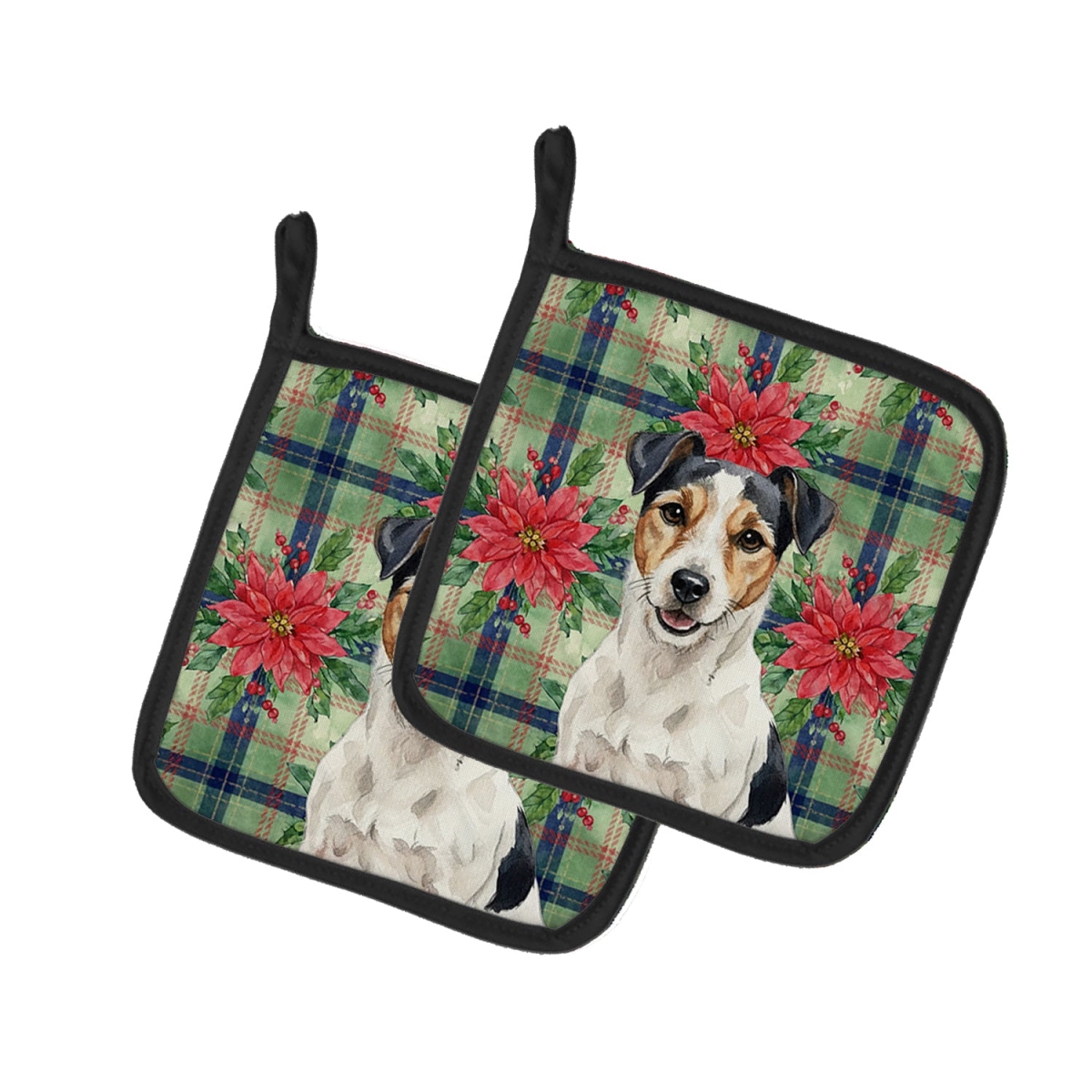 Picture of Carolines Treasures WDK8746PTHD Unisex Adult Parson Russell Terrier Christmas Poinsettias Pot Holders - 7.5 x 7.5 in. - Set of 2