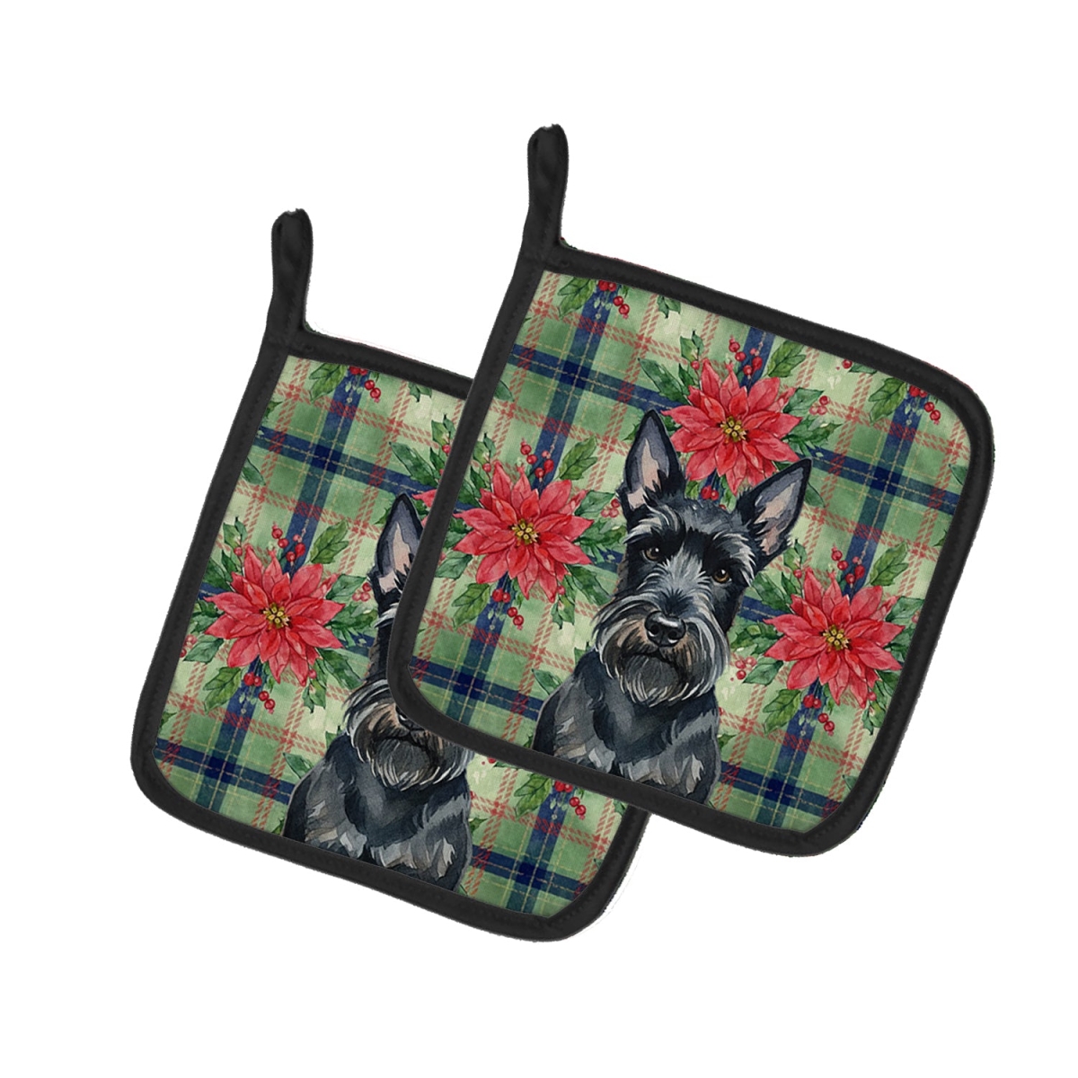 Picture of Carolines Treasures WDK8805PTHD Unisex Adult Scottish Terrier Christmas Poinsettias Pot Holders - 7.5 x 7.5 in. - Set of 2